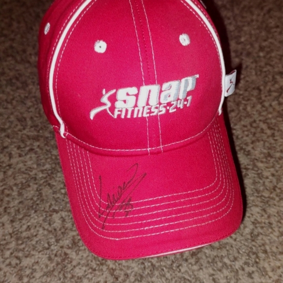 Snap Fitness 24-7 Thick Embroidered Baseball Snap-on Red White Hat Autographed - Picture 3 of 9